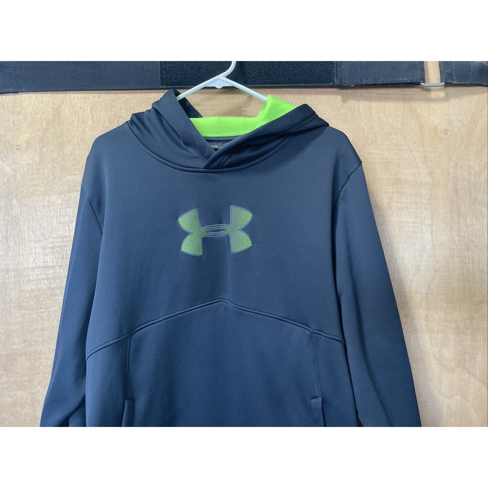 Under Armour‎ Men's Hooded Sweatshirt Size L Black with Green Accent Logo